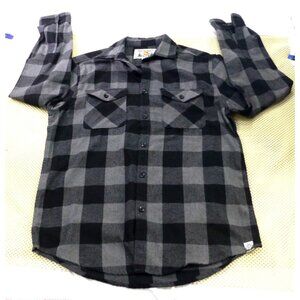 Free Planet Mens Black & Gray Plaid Flannel Button-Up Long Sleeve Shirt Med